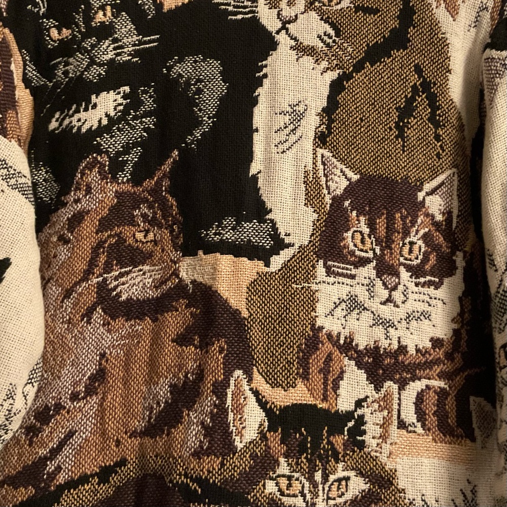 SUGAR STREET WEAVERS Cat Tapestry Knit Cardigan Sweater Jacket  L - Picture 8 of 14